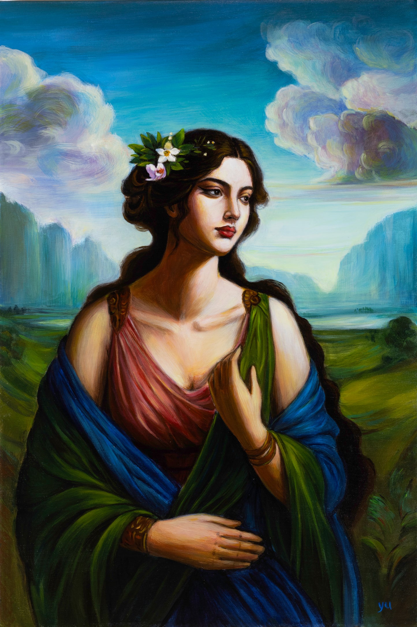 Dipinto Originale 'La Dama del Lago' di Xiaoning Yu – Arte Figurativa su Tela
