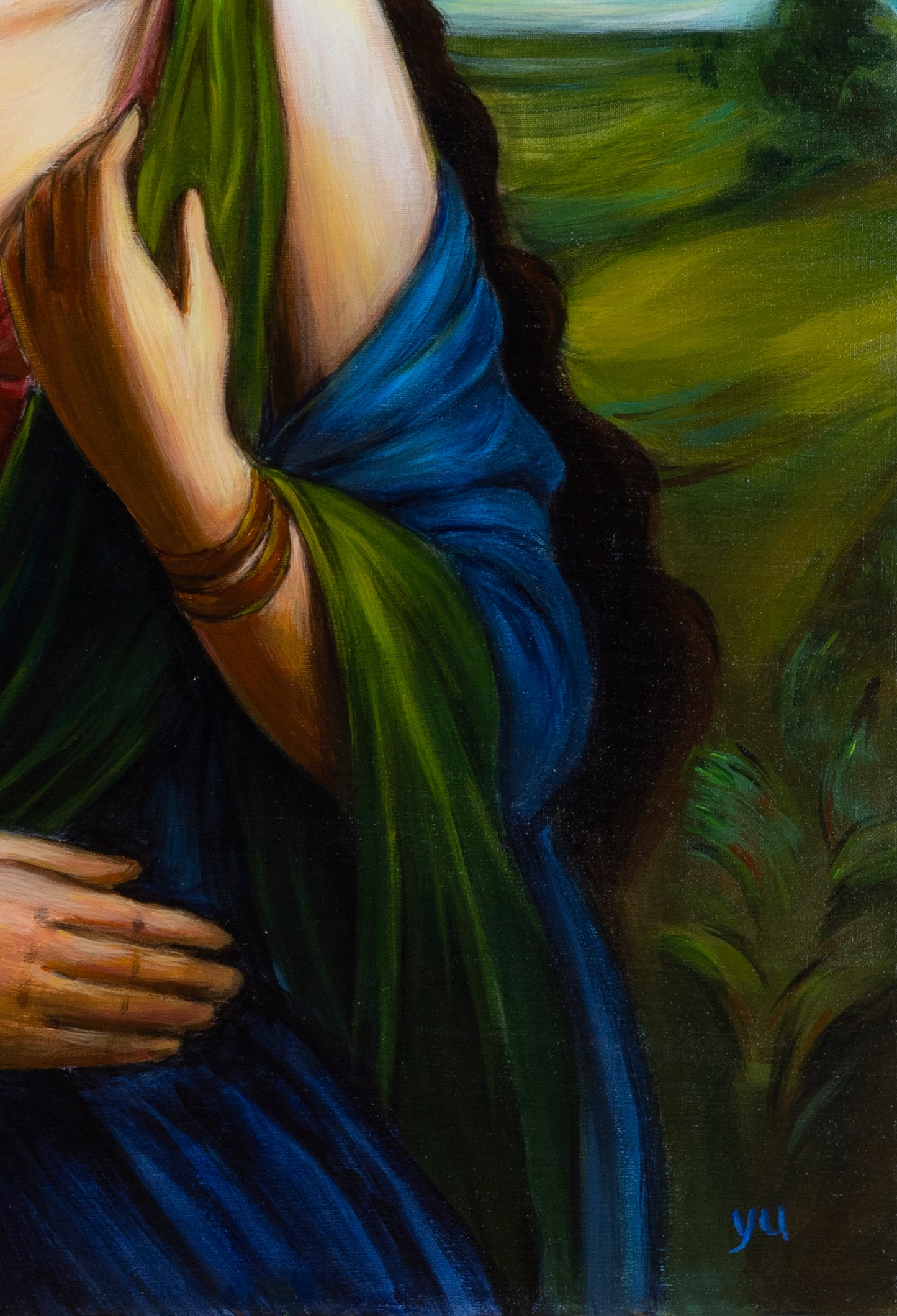 Dipinto Originale 'La Dama del Lago' di Xiaoning Yu – Arte Figurativa su Tela