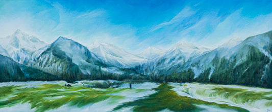 Painting Snow-capped Mountains in St. Moritz - Oil on Canvas